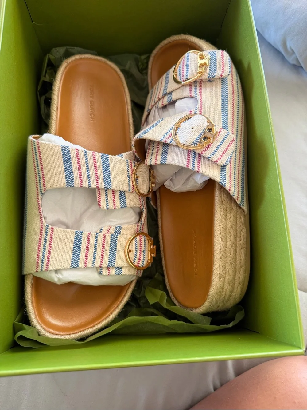 Tory Burch Shelby Espadrille Slide Banda Multi- Canvas Sandals (Size 9.5)